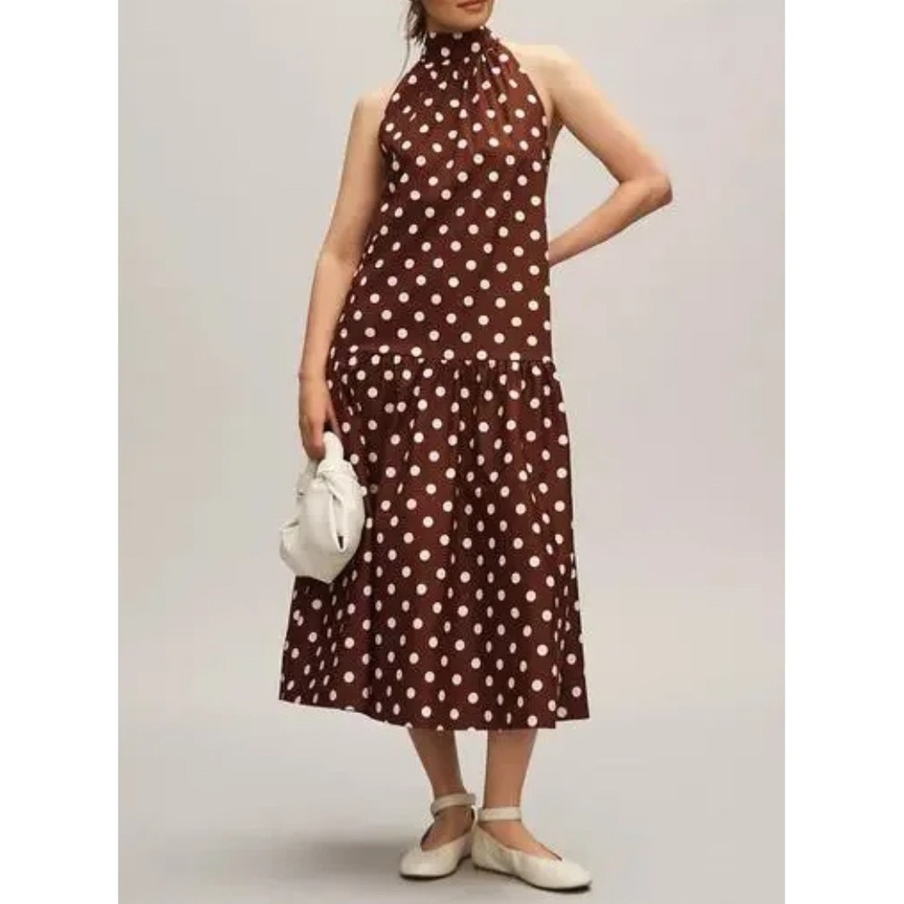 Maeve Brown Polka Dot Midi Dress